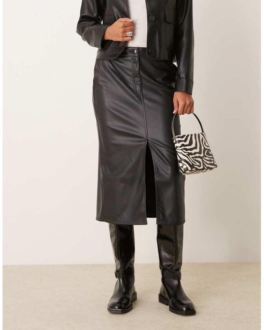Jdy Black Faux Leather Midi Skirt