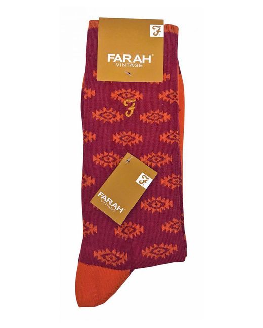 Farah Red 2 Pairs Retro Cotton Rich Luxury Formal Dress Socks With Funky Patterns for men