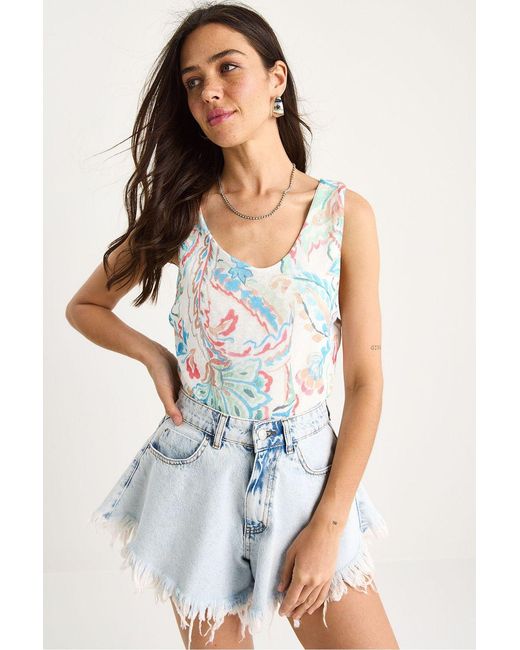 Bianco Lucci Multicolor Floral U Collar Sleeveless Top