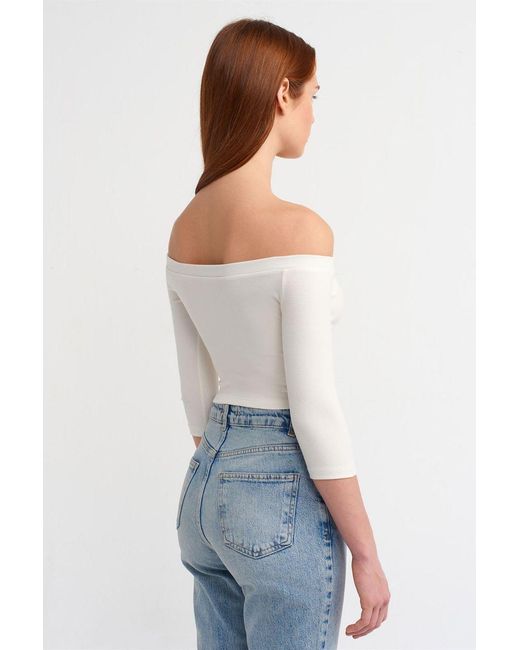 Dilvin Off-Shoulder Cropped Blouse in het White