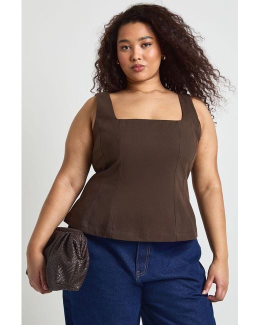 Boohoo Blue Plus Twill Square Neck Peplum Top