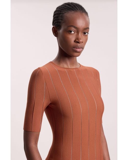 Karen Millen Multicolor Petite Viscose Blend Filament Full Skirt Knit Short Sleeve Midi Dress
