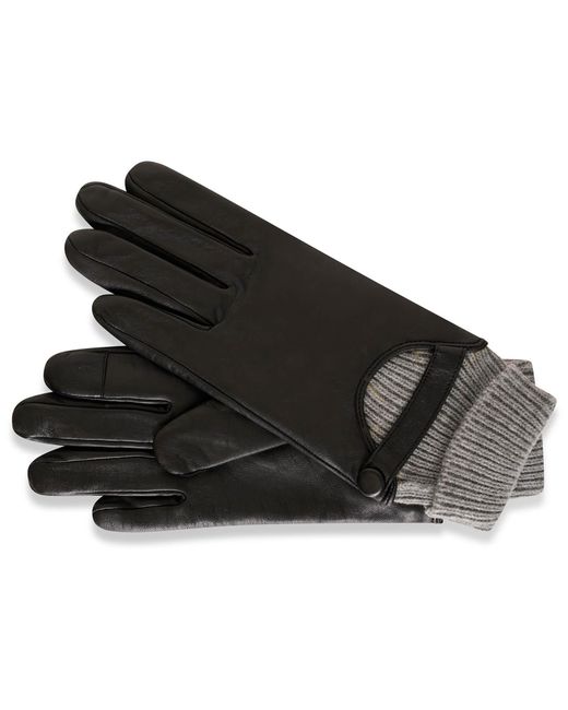 Barney's Originals Black Real Leather Gloves With Knit Cuff