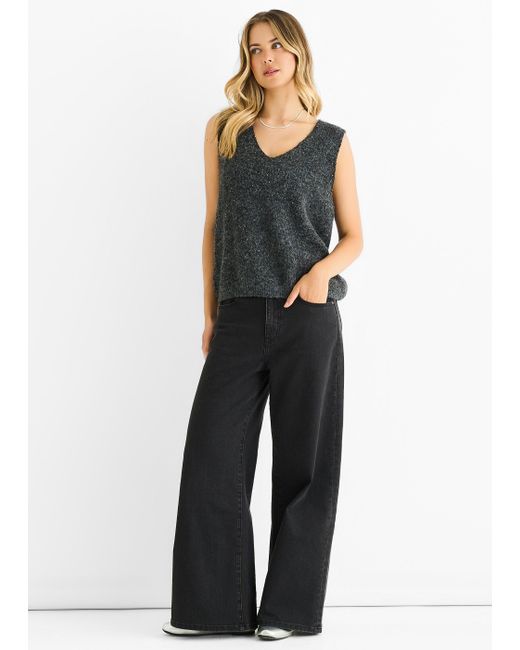 Gini London Blue Sequin Sparkle V Neck Vest Knit Jumper