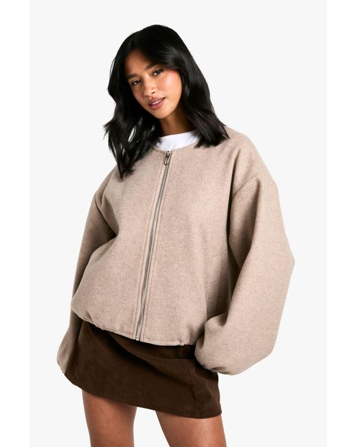 Boohoo Natural Petite Wool Look Bomber Jacket