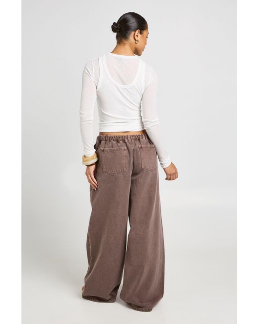 Boohoo Brown Elasticated Waistband Wide Leg Jean
