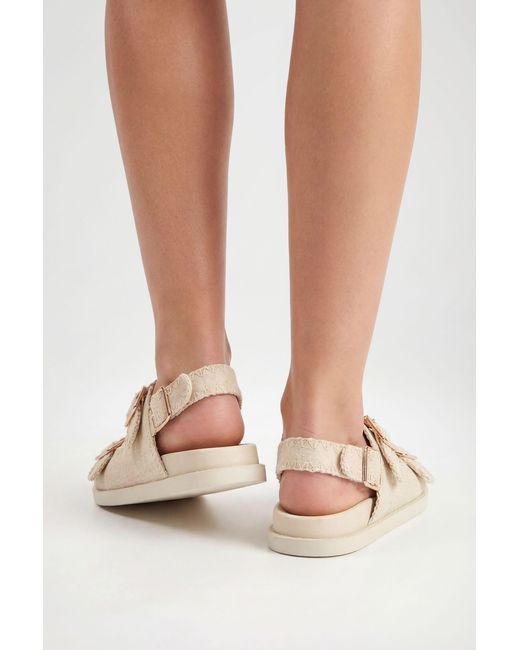 Boohoo Natural Linen Double Buckle Sandals