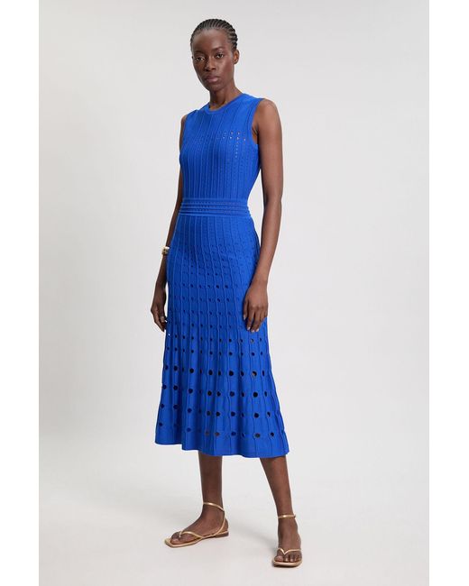 Karen Millen Blue Knit Stitch Detail Sleeveless Midi Dress