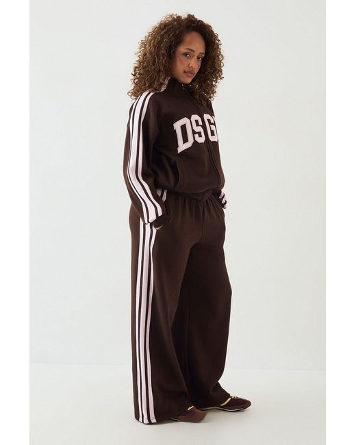 DSGN Studio Brown Side Stripe Funnel Neck Zip Through Bomber Tracksuit