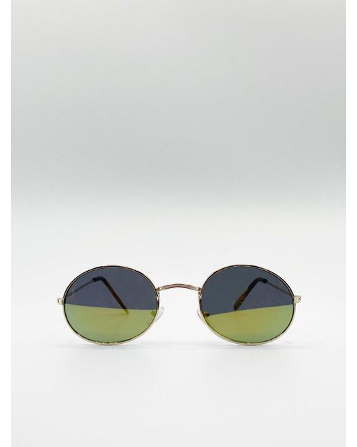 SVNX Metallic Metal Frame Round Sunglasses With Mirror Lenses for men
