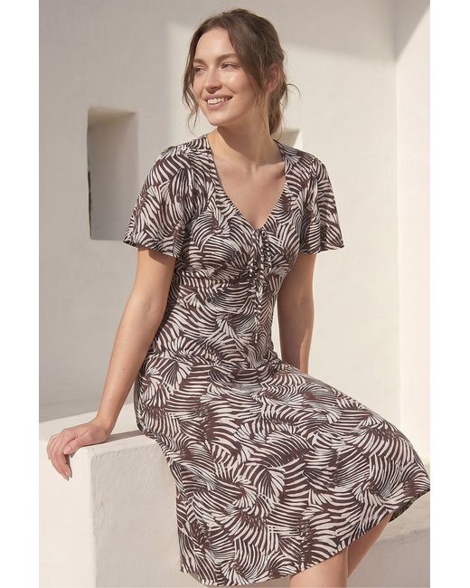 Roman Natural Petite Abstract Print Stretch Midi Dress