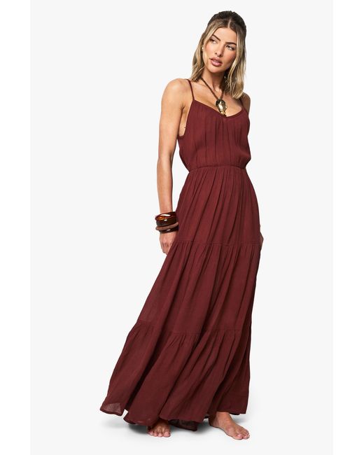 Boohoo Cheesecloth Tiered Beach Maxi Dress