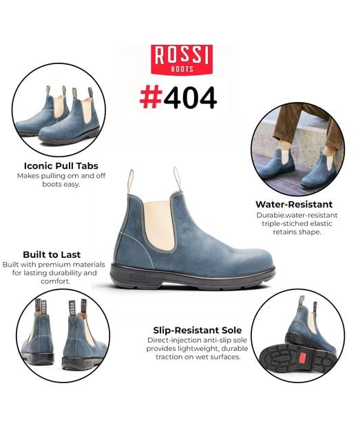 Rossi Boots Blue 404 Storm Leather Outdoor Chelsea