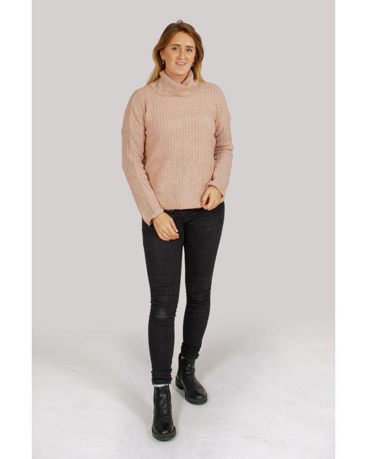 Brave Soul Pink Cowl Roll Neck Ribbed Jumper