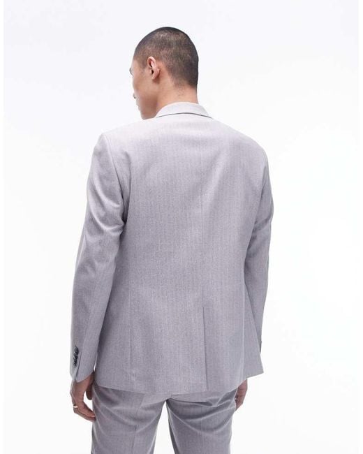 Topman Gray Herringbone Suit Jacket for men