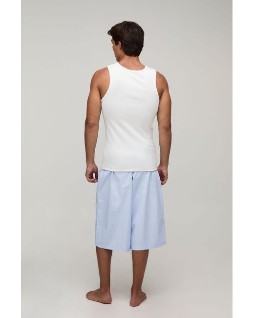 BoohooMAN Blue Ribbed Muscle Fit Vest & Contast Waistband Jort Lounge Set for men