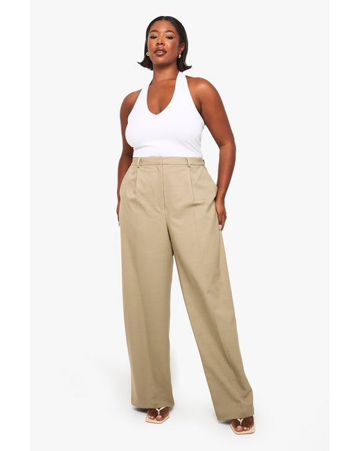Boohoo Natural Plus Tailored Seam Detail Straight Leg Trouser