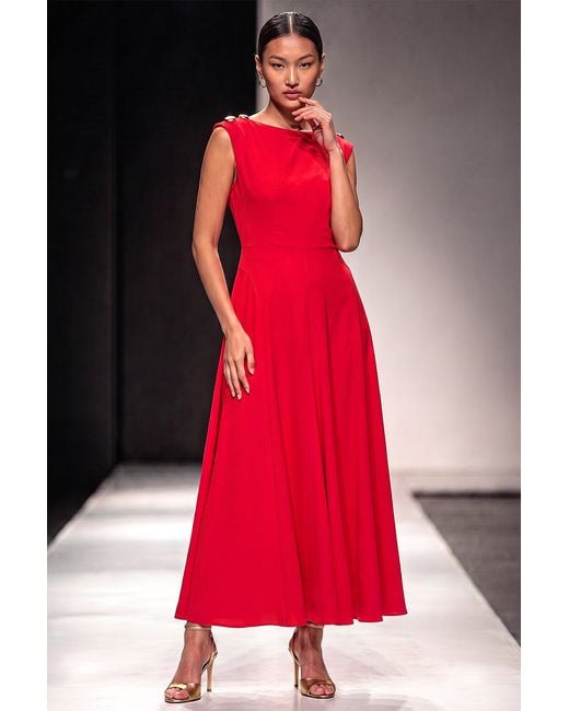 Roman Red Metal Work Crepe Midi Dress