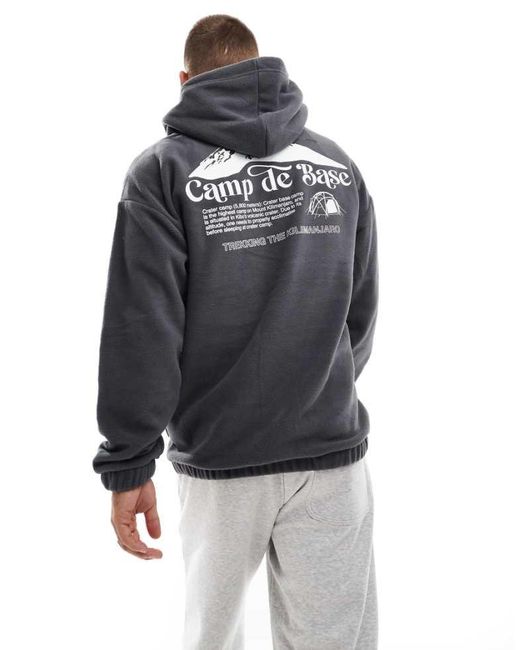 Only & Sons Gray Oversized Fleece Hoodie With Base Camp Back Print for men