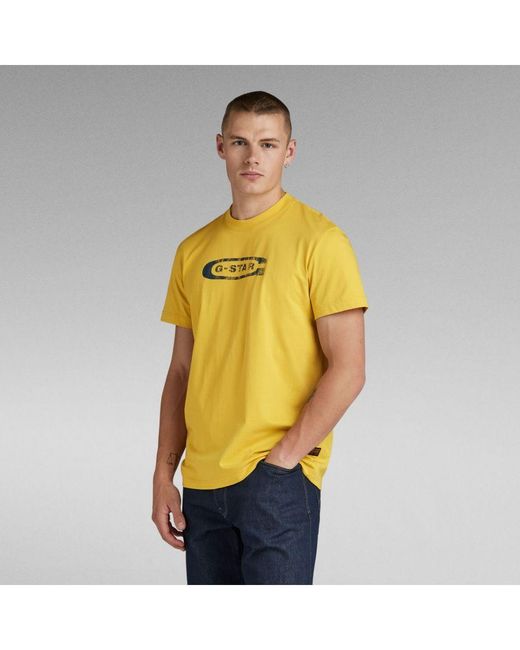 G-Star Yellow G-Star Raw Distressed Old School Logo T-Shirt for men