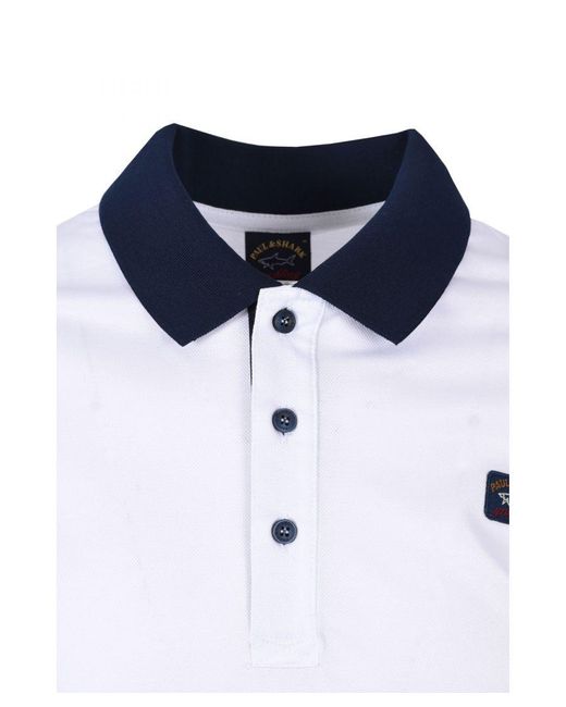 Paul & Shark Men's Logo Patch Organic Cotton Polo Shirt In White voor heren