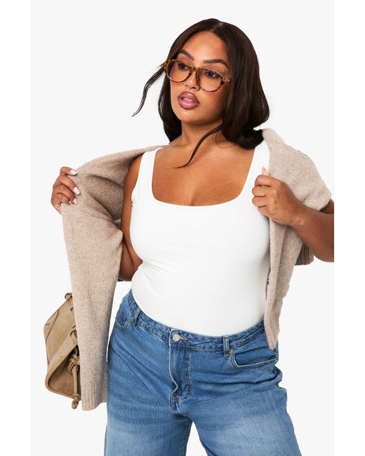 Boohoo White Plus Double Layer Slinky Square Neck One Piece