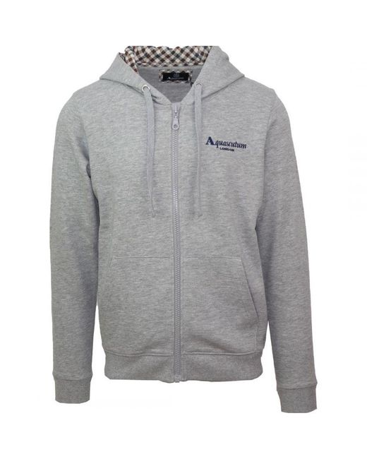 Aquascutum Gray Classic Embossed Signature Logo Zip-Up Hoodie Cotton for men