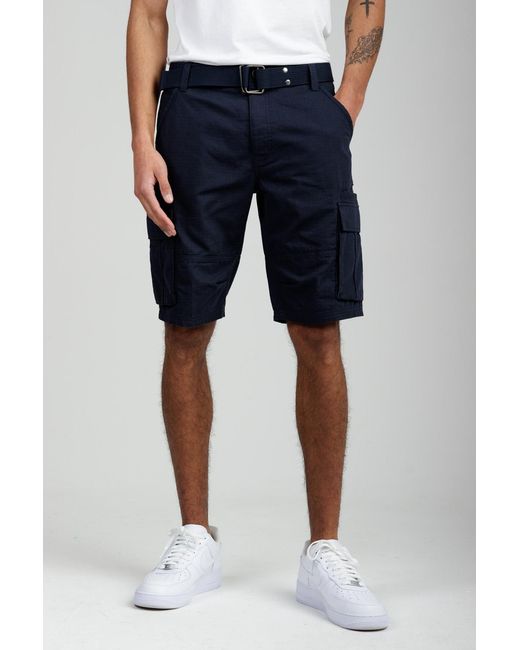 Tokyo Laundry Blue Cotton Cargo Shorts for men