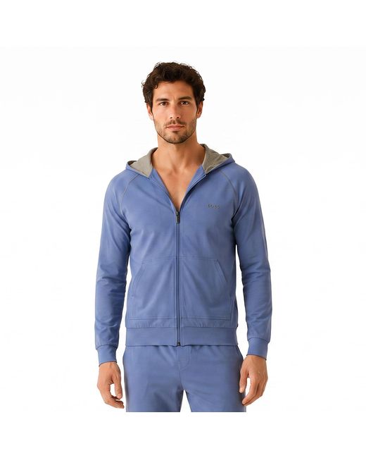 Boss Blue Cotton Zip-Up Hoodie 50515313 for men