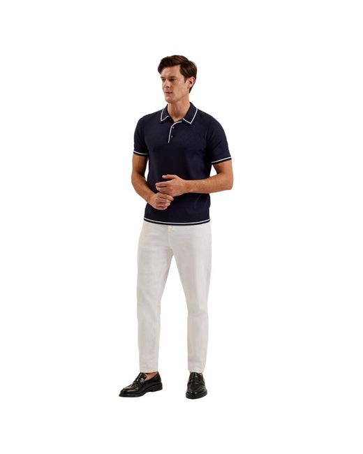 Ted Baker Blue Dunow Pointelle Diamond Polo Shirt Viscose for men