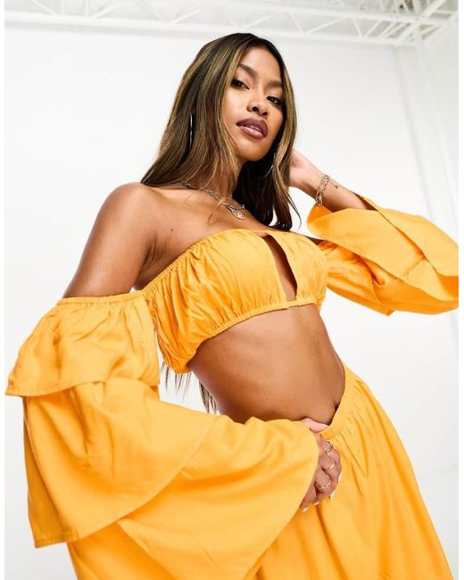 ASOS Orange Ruffle Sleeve Beach Co-Ord Crop Top