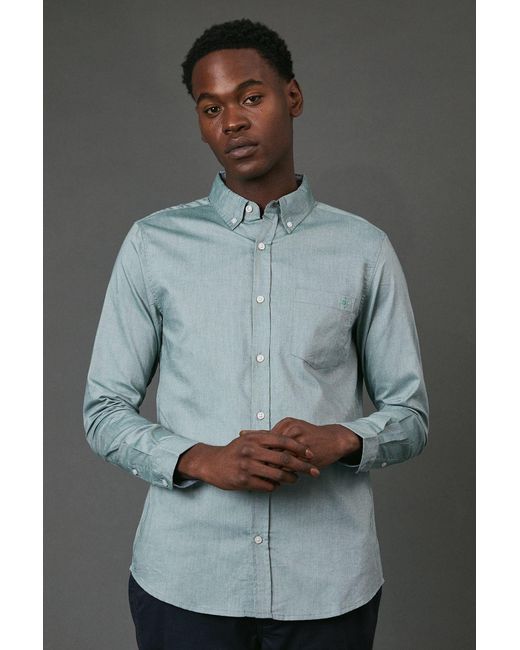 MAINE Gray Oxford Long Sleeve Shirt Cotton for men