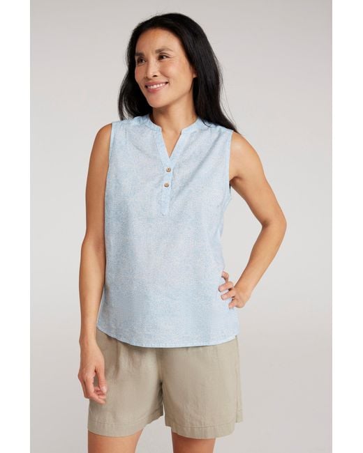 Mountain Warehouse Blue 'Petra' Sleeveless Shirt Cotton Button Neck Summer Top