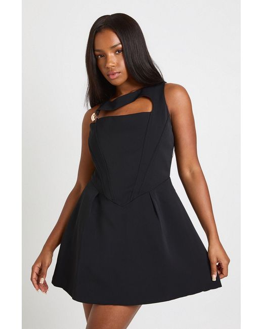 Boohoo Black Detail Cut Out Mini Skater Dress
