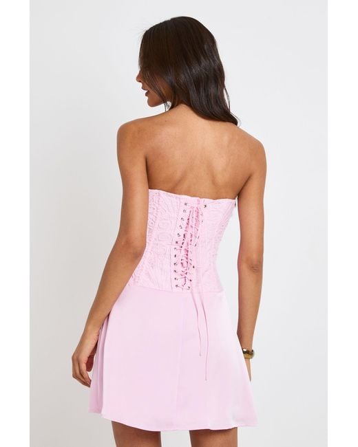 Boohoo Pink Tall Textured Sheer Floral Lace Corset Drape Mini Dress