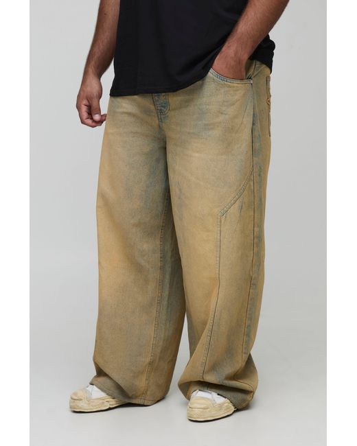 BoohooMAN Green Plus Baggy Fit Washed Star Applique Jeans for men
