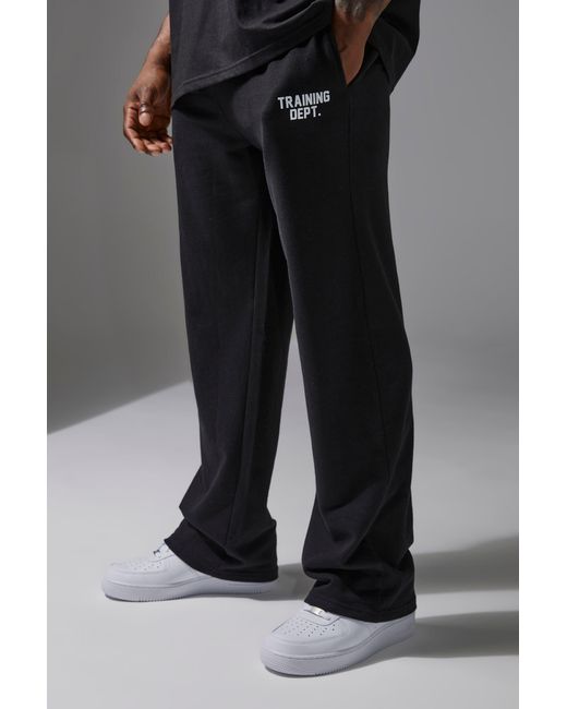 BoohooMAN Black Training Dept Loopback Straight Leg Fit Sweatpants for men