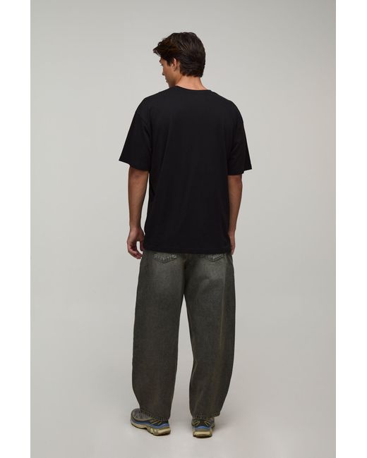 BoohooMAN Black Washed Overdye Barrel Leg Jeans for men