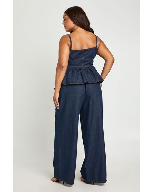 Boohoo Blue Plus Elasticated Wide Leg Denim Trouser