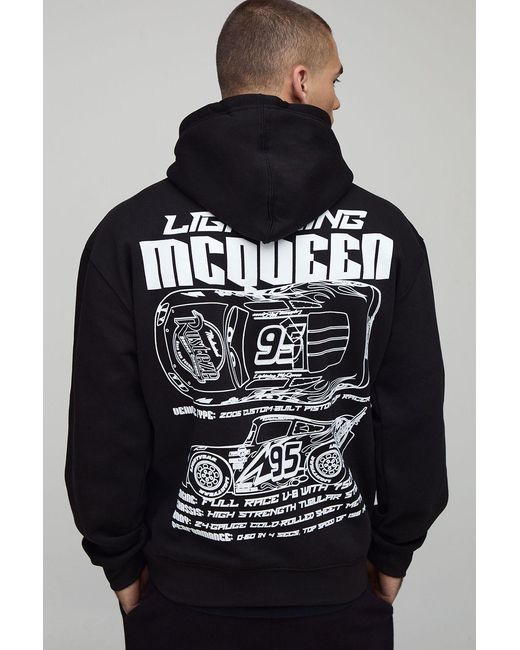 BoohooMAN Black Oversized Disney Cars Lightning Mcqueen License Printed Hoodie for men