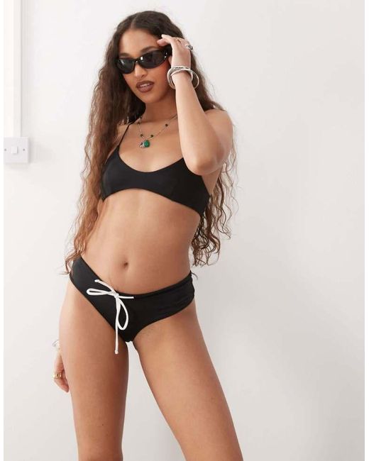 Lioness Natural Gisele Contrast Tie Front Detail Bikini Bottom Co-Ord