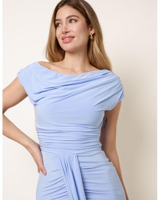 Blue Vanilla Blue Soft Touch Off Shoulder Detailing Ruched Maxi Dress