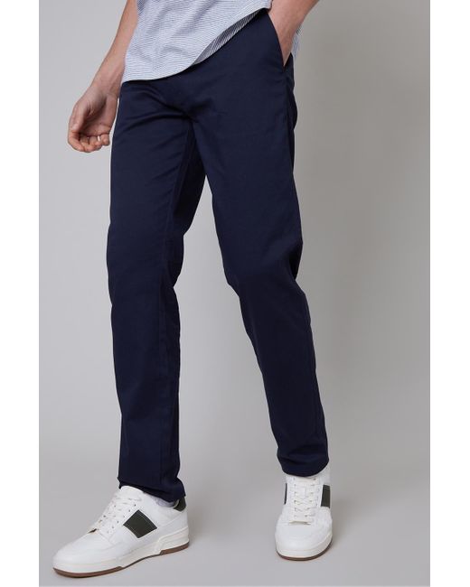 Threadbare Blue 'Laurito' Cotton Regular Fit Chino Trousers With Stretch for men