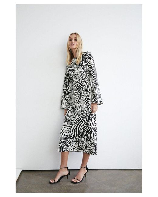 Warehouse White Zebra Satin Crepe Cut Out Midaxi Dress