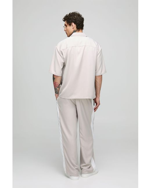 BoohooMAN Gray Oversized Soft Twill Short Sleeve Shirt & Wide Leg Trouser Set for men