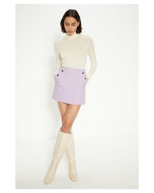 Oasis White Petite Tweed Button Detail Mini Skirt
