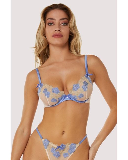 Playful Promises Blue Rayne & Satin Floral Plunge Bra
