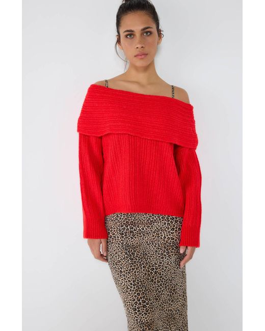 No Matter What Red Boot-Ausschnitt Strickpullover