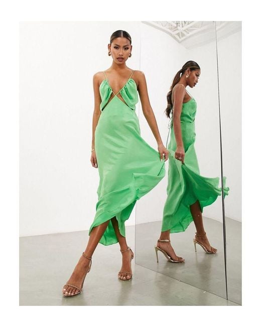 ASOS Green Drawstring Cami Midi Dress With Underbust Cut Out