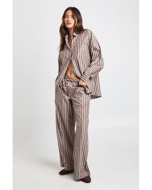 Boohoo Brown Woven Stripe Elasticated Waist Wide Leg Trouser